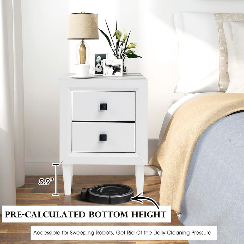 Costway Nightstand End Table Wooden Leg With Storage Drawers White