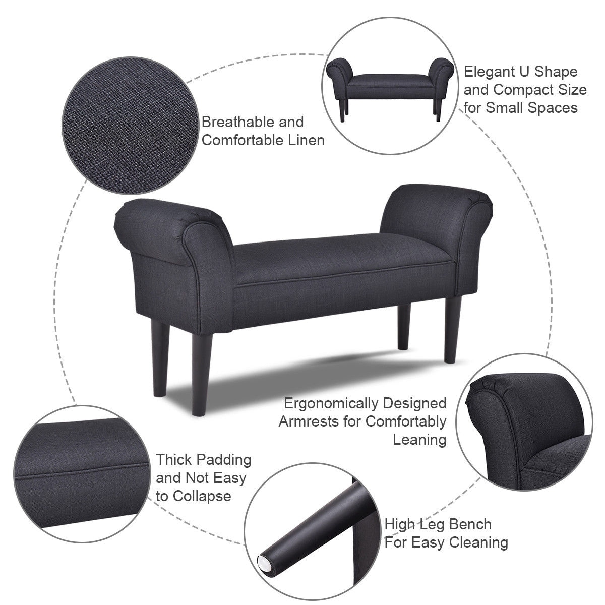 Shop Costway Upholstered Armed Bed Benches Entryway Hallway Bed