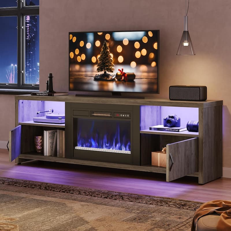 70" TV Stand for 75" TVs with LED Fireplace Light and Cabinet - 71 inches