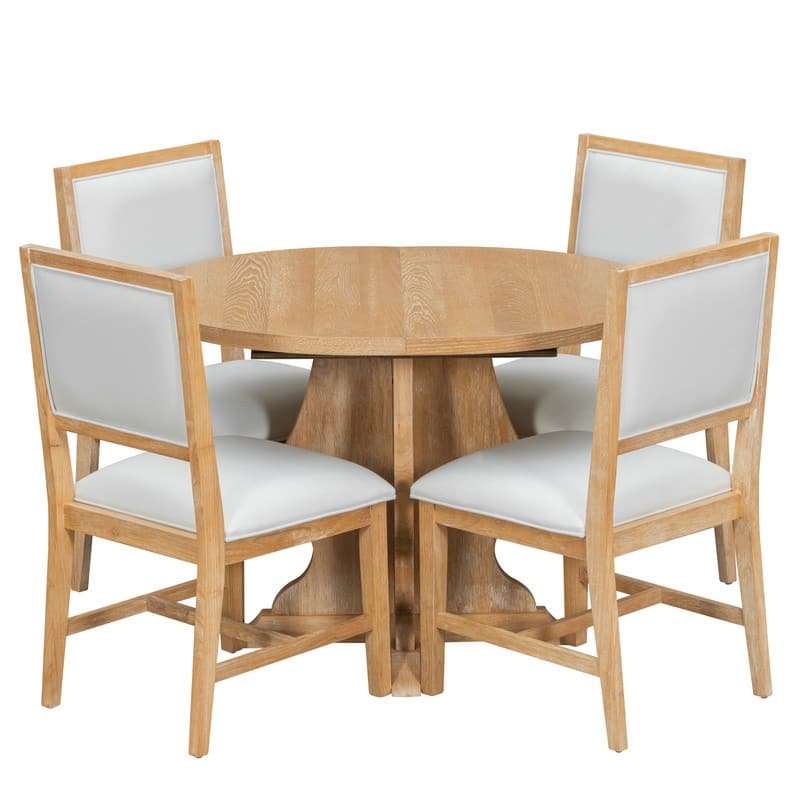 Farmhouse 5-Piece Dining Table Set with Upholstered Chairs and Extendable Dining Table for Dining Room, Kitchen and Living Room