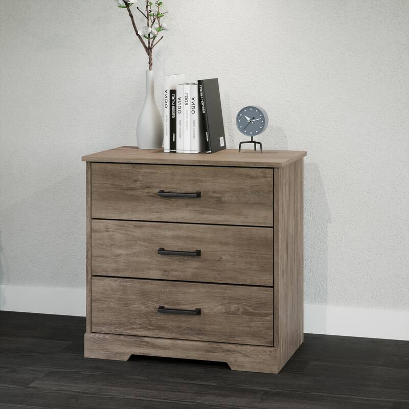 Prepac Rustic Ridge Farmhouse Nightstand Bedside Table, Nightstand for Bedroom, End Table with 3 Drawers