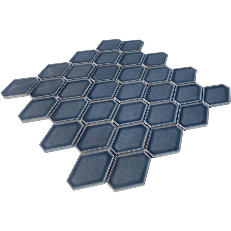 Century Clipped Diamond Porcelain Mosaic Tile - Sample - Blue