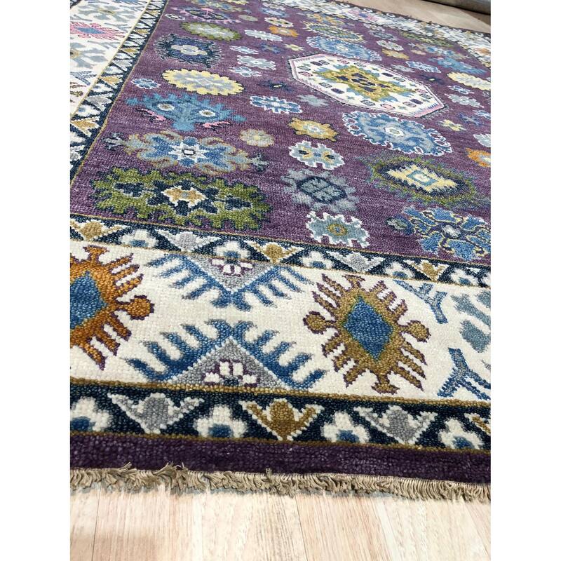 Handknotted Wool PURPLE / IVORY Kazak Collection Rug