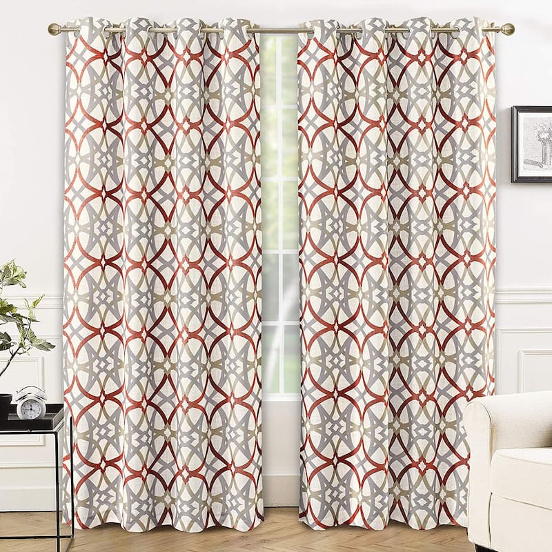 DriftAway Alexander Linen Blend Thermal Blackout Grommet Lined Window Curtains - 52"Width X 84 "Length - 52"Width X 84 "Length - Red
