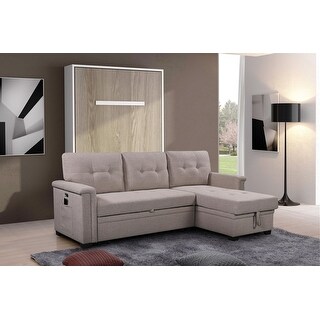 84'' Light Gray Reversible Sleeper Sectional Sofa with Storage Chaise ...