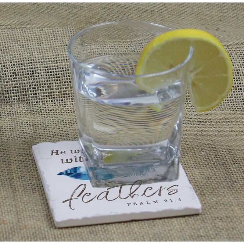 Counterart Absorbent Stone Coasters - Feathers - Set of 4 - 4x4x1.047