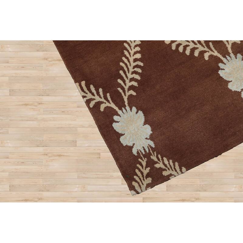 Hand Knotted Trellis Brown Floral Wool & Silk Traditional Area Rug - 3' 3'' x 5' 4''