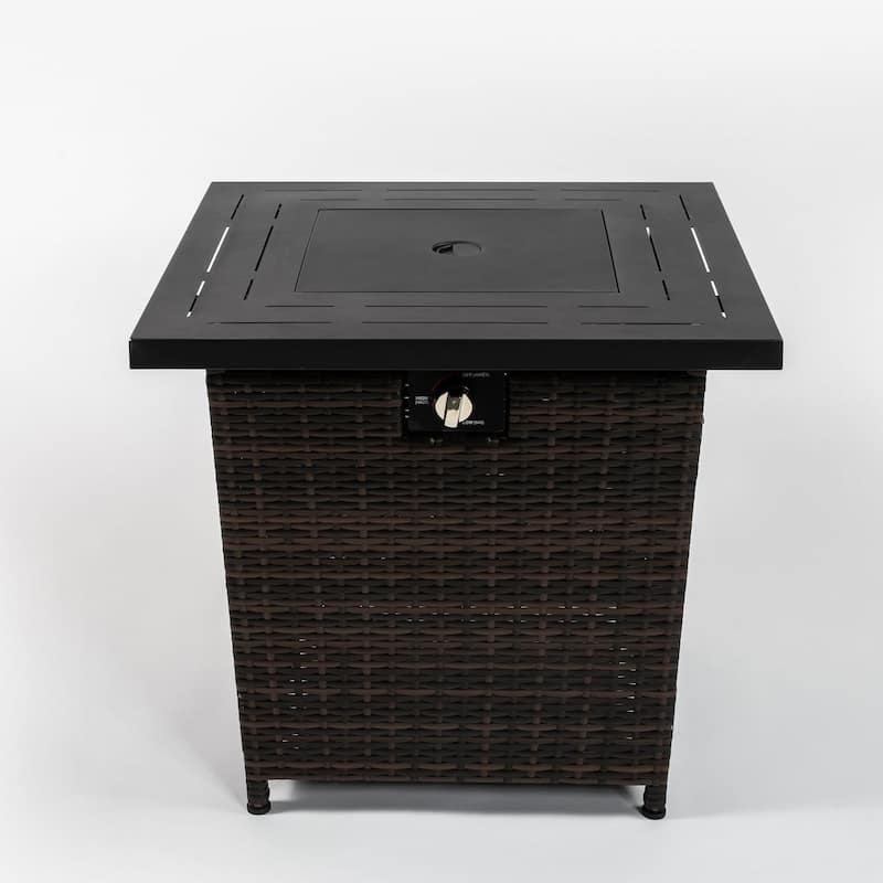 28.00 in. W x 24.80 in. H Rattan Square Propane Gas Fire Pit Table in Black Brown