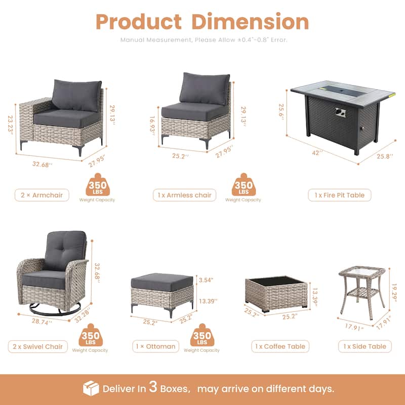 XIZZI Outdoor Patio Furniture Sectional Set with Swivel Chairs