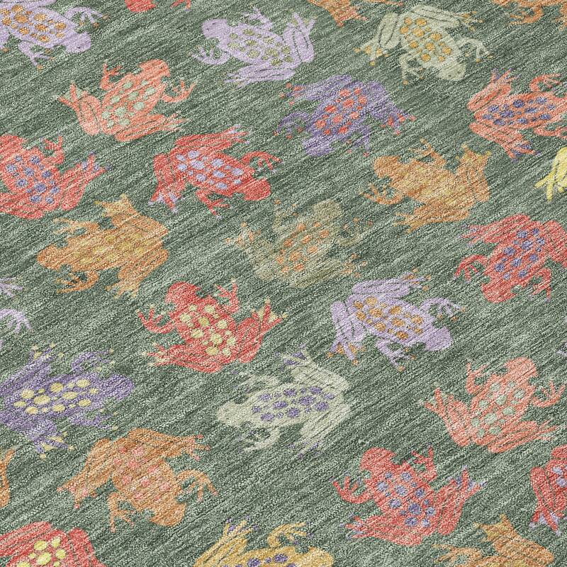 Machine Washable Indoor/ Outdoor Modern Frogs Chantille Rug