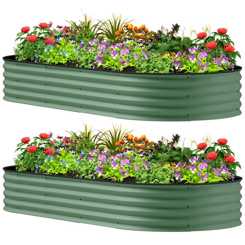 Set of 2 Galvanized Steel Raised Garden Beds Large Outdoor Planters for Vegetables Flowers - 84.6" W x 35.4" D x 11.8" H - Green
