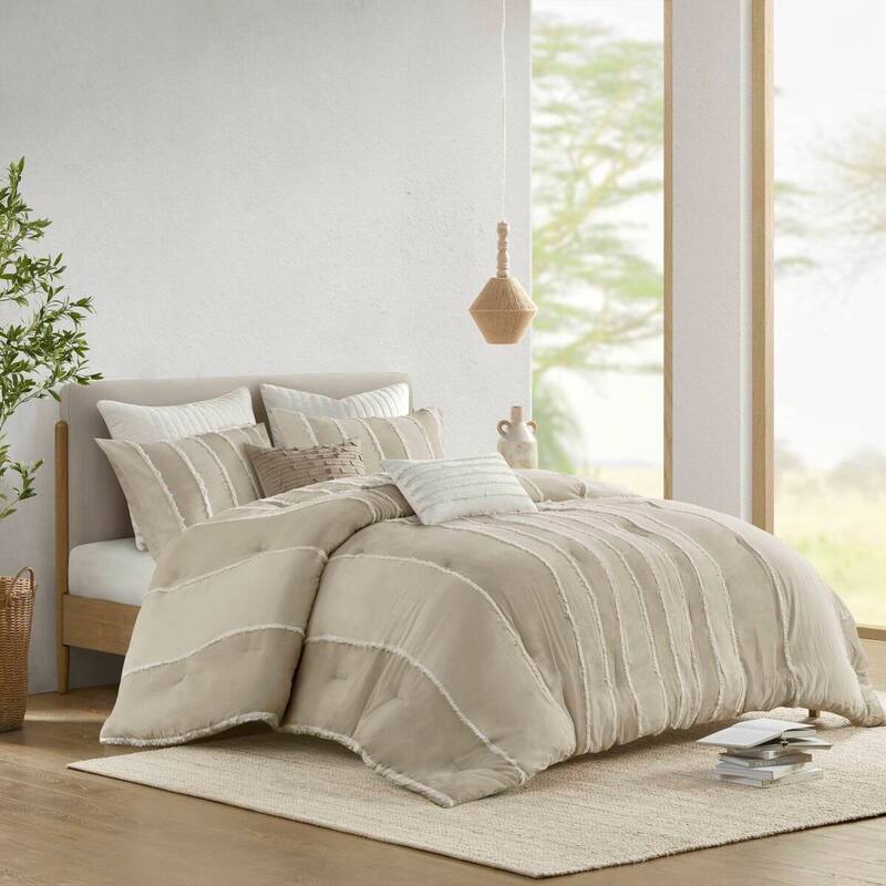 GDF Studio - Marceline Striped Cotton 3-Piece Comforter Set with Clip Jacquard Trim