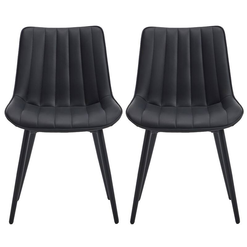HOMEFUN PU Leather Upholstered Stripes Sturdy Metal Frame Dining Chairs(set of 2)