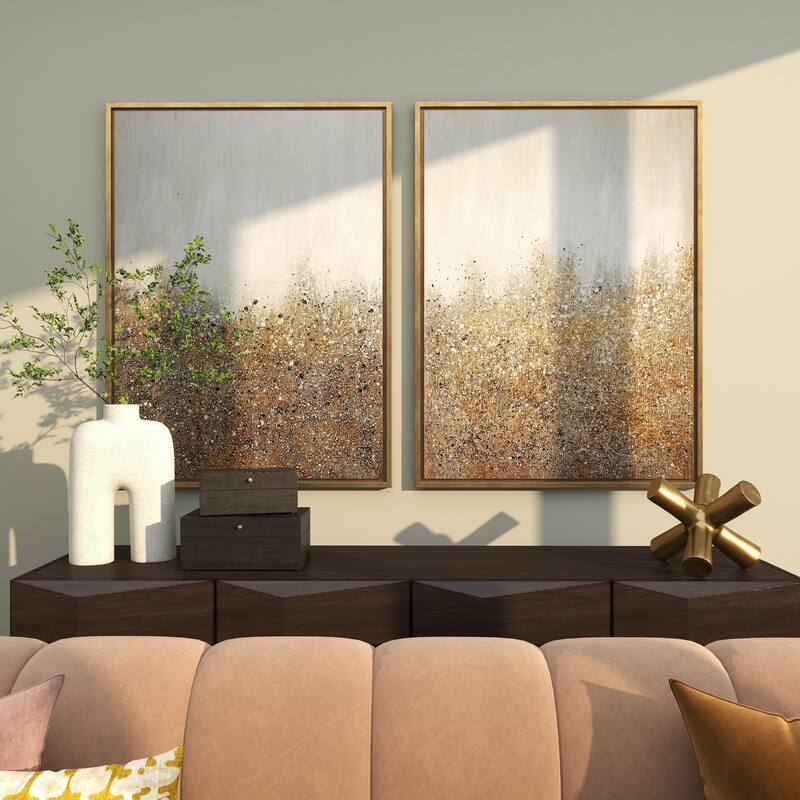 CosmoLiving by Cosmopolitan Canvas Glitter Flakes Geode Living Room Framed Wall Art with Gold Frame