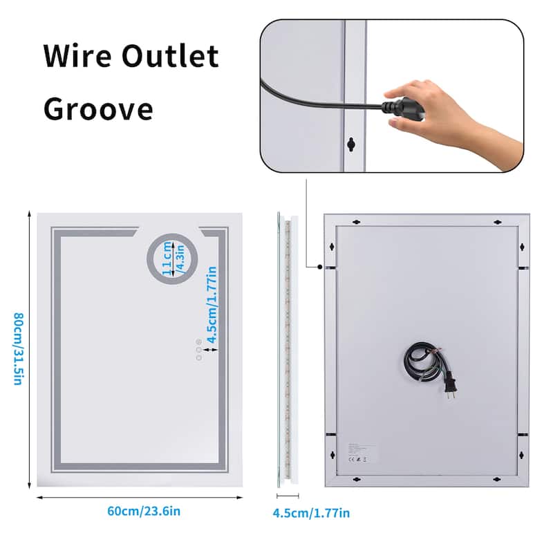 Frontlit Backlit LED Bathroom Mirror Wall Mounted Anti-Fog with 3X Magnifying