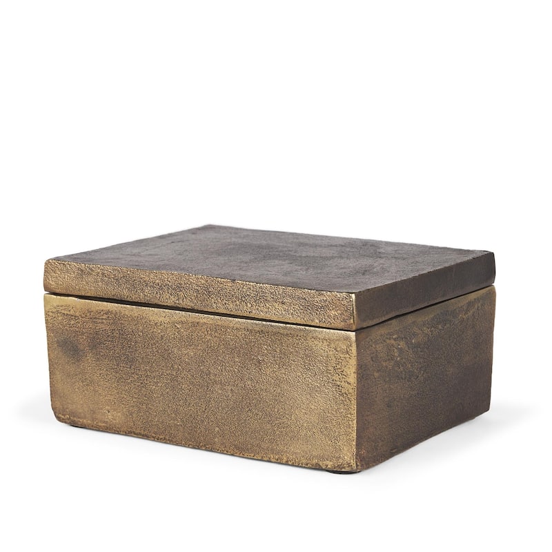 Porschia Large Antiqued Gold Metal Decorative Box - 9.8L x 7.9W x 4.7H