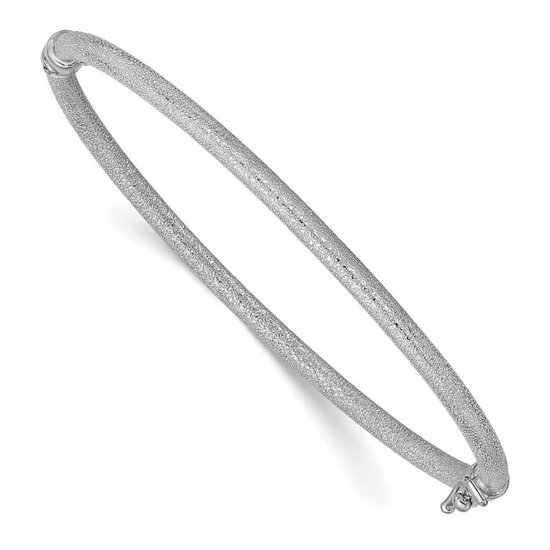 Curata 3mm 14k White Gold Textured Hinged Cuff Stackable Bangle Bracelet