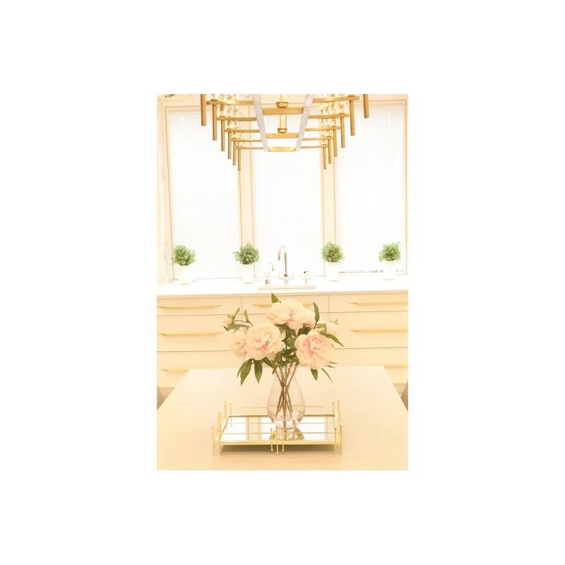 14"L Oblong Mirror Tray with Gold Symmetrical Design - 14"