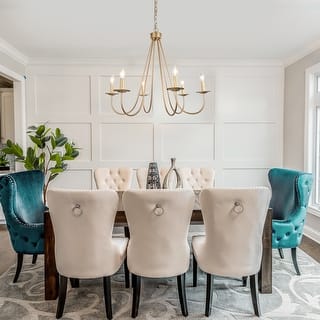 Rella Modern Farmhouse 6-Light Candle Classic Brass Dining Room Chandelier