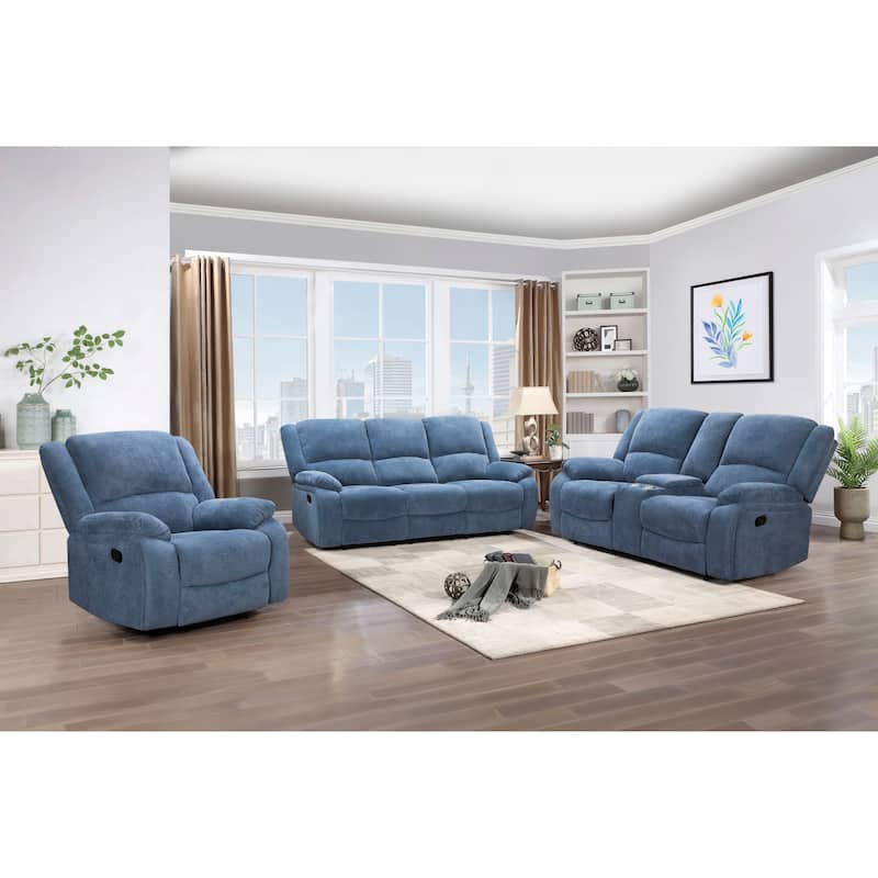 Roundhill Furniture Blitz Transitional 3-Piece Living Room Reclining Set, Sofa Loveseat and Recliner