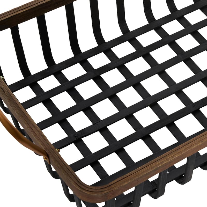 Wood Grid Tray - Set of 2 Black - Roche River Decor