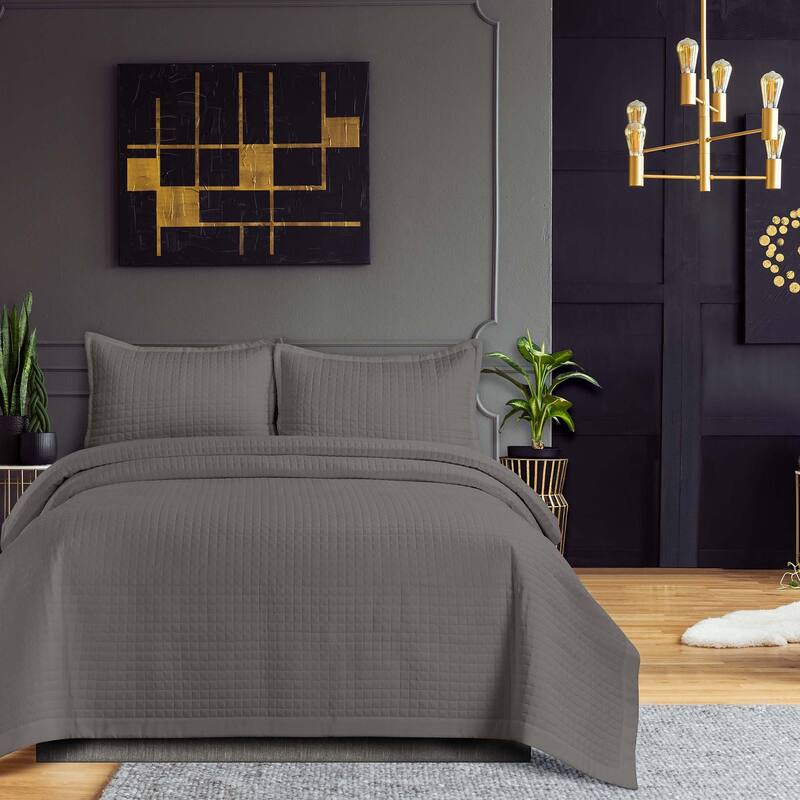 Naples Solid Oversized Quilt Set - Grey - King