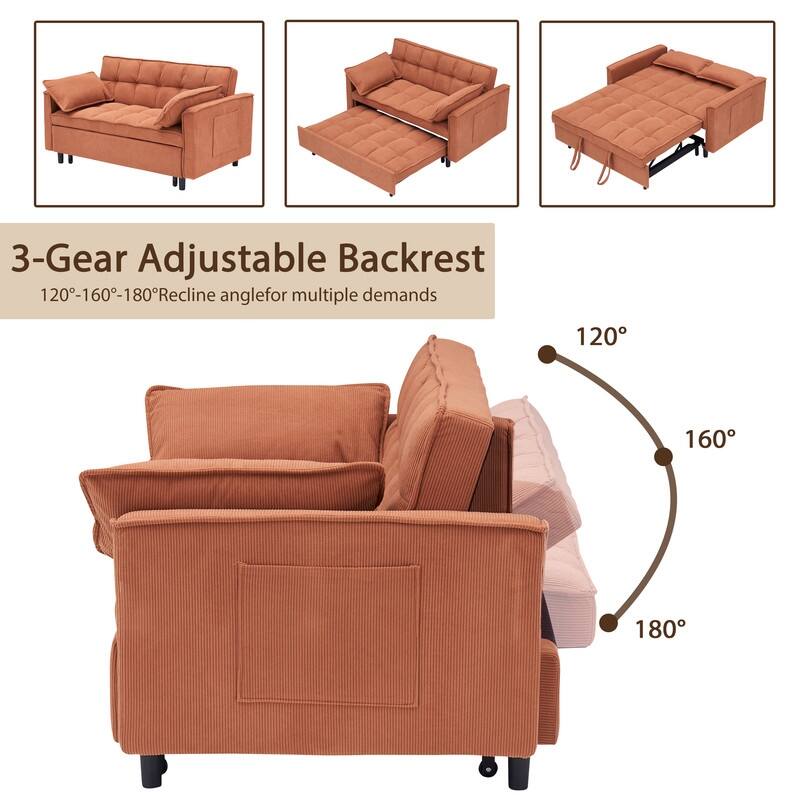 55" Corduroy Double Upholstered Sofa Bed