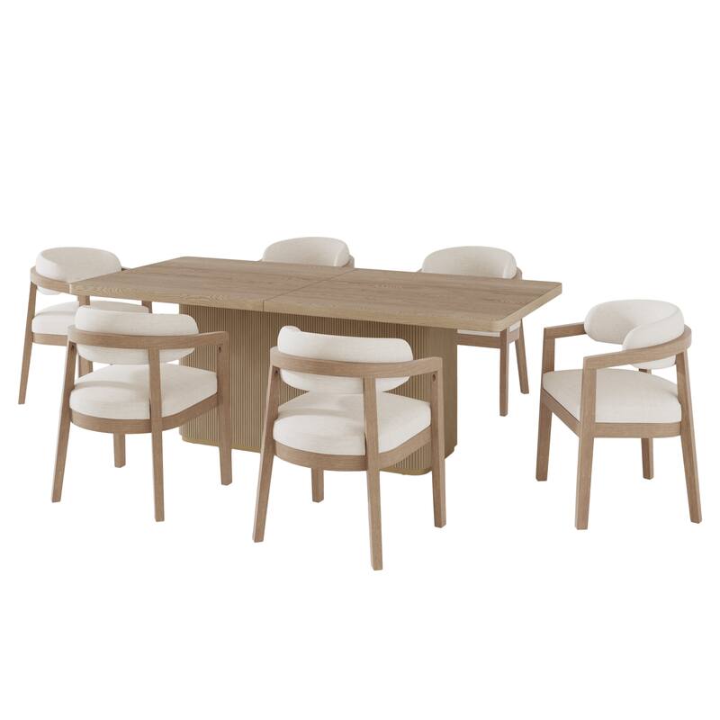 Christopher Knight Home - Marlowe Rubberwood Upholstered 7 Piece Dining Set - Light Ash+Beige