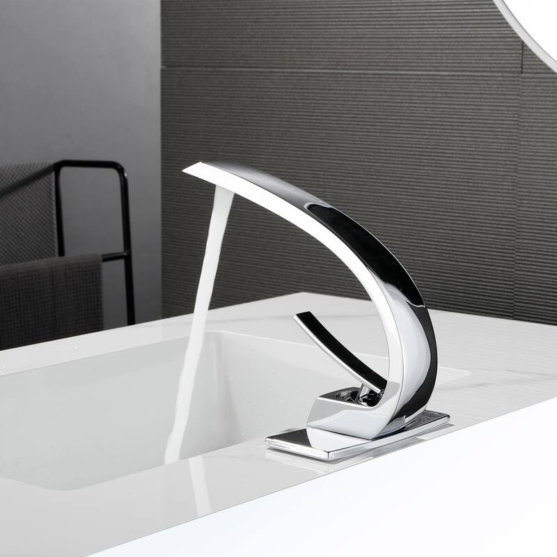 Modland C-Shaped Single Hole Bathroom Faucet, 500K Cycle CUPC Certified, 6-Inch Cover Plate, Black / Gold / Nickel / Chrome