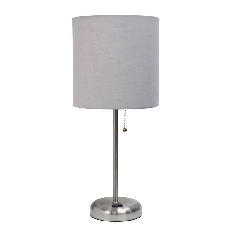 19.5" Power Outlet Metal Lamp in Steel w Aqua Shade - Brushed Steel/Gray Shade
