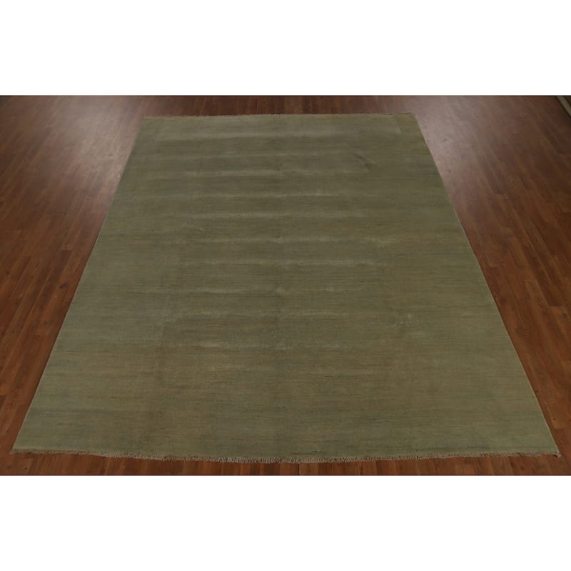 Green Modern Gabbeh Oriental Area Rug Handmade Wool Carpet - 7'9" x 9'7"