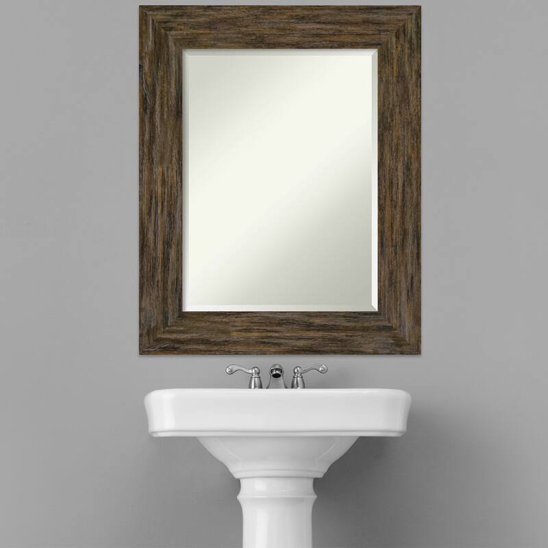 Beveled Wood Bathroom Wall Mirror - Fencepost Brown Frame