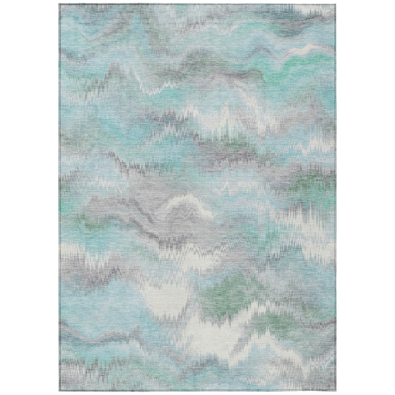 Machine Washable Indoor/ Outdoor Abstract Watercolor Chantille Rug