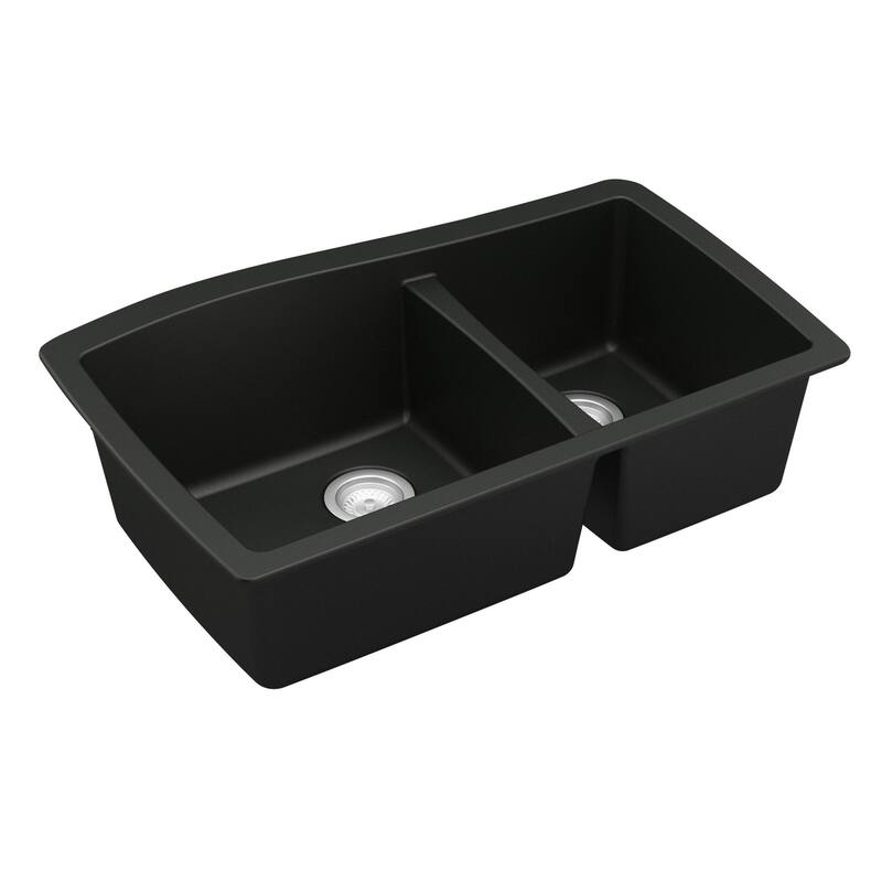Karran Undermount Quartz 33 in. Double Bowl 60/40 Kitchen Sink with Bottom Grids and Strainers
