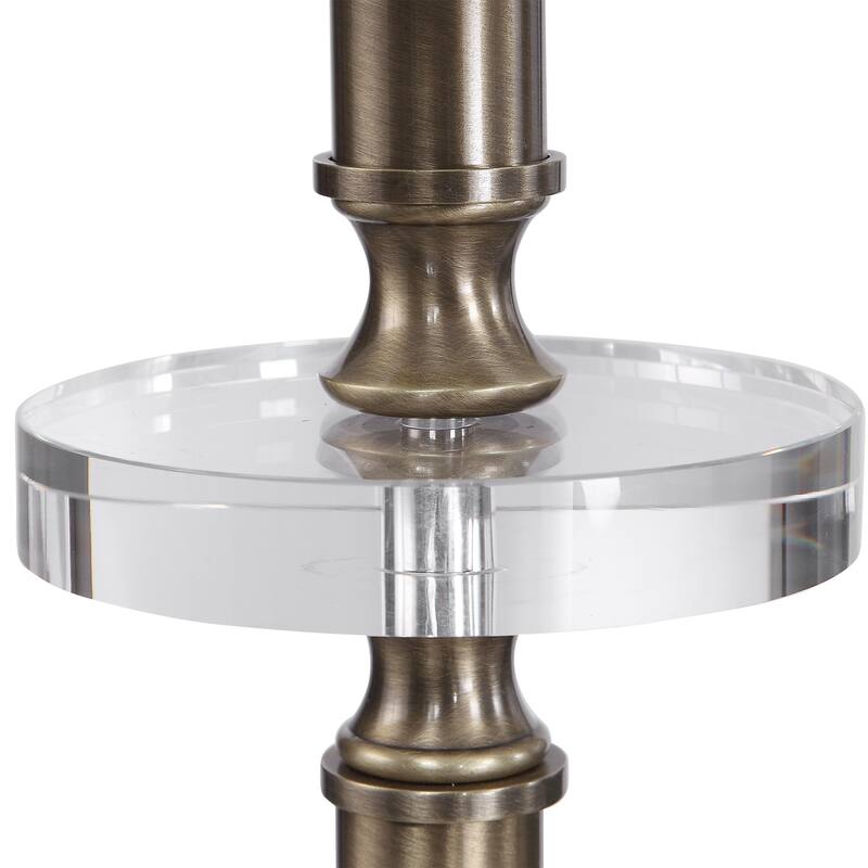Tall Antique Brass Floor Lamp with White Drum Shade - 67" - Black