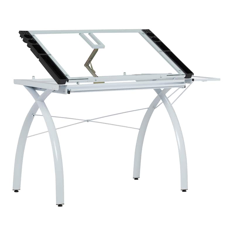 Studio Designs Futura Glass Top Drafting Table with Folding Shelf - White