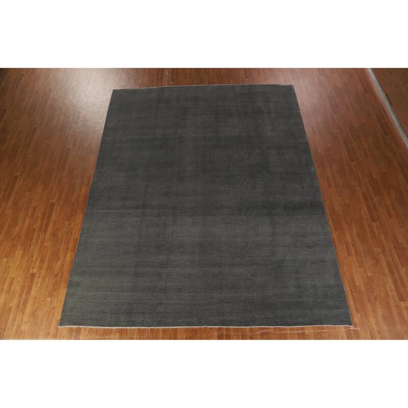 Hand Knotted Oriental 100% Wool Carpet Modern Solid Greys & Charcoal Gabbeh Area Rug - 13' 3'' X 10' 3''