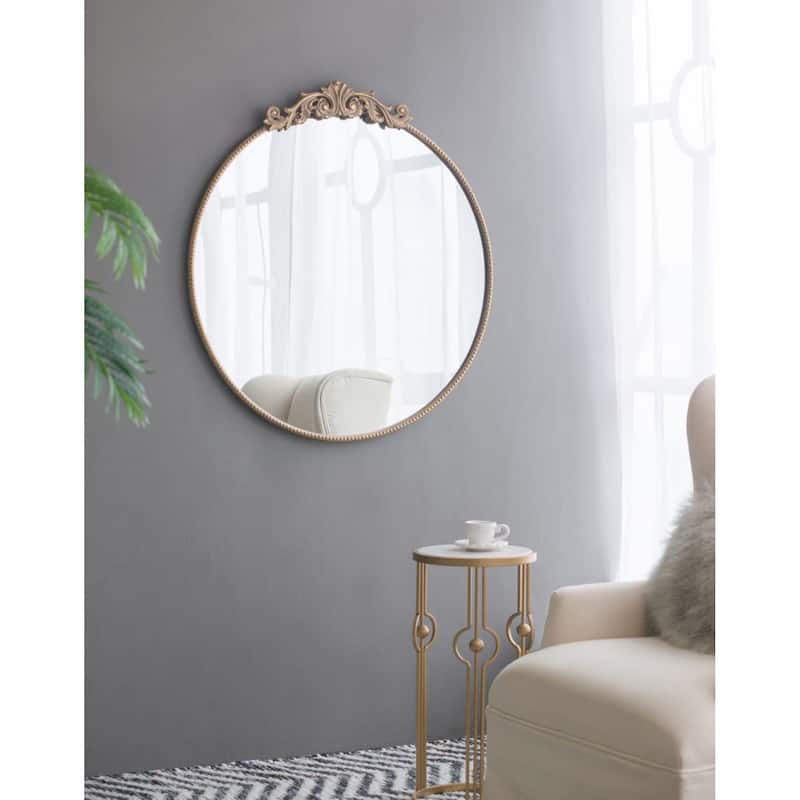 Vintage-Style Round Vanity Wall Mirror - 38.5" - Gold