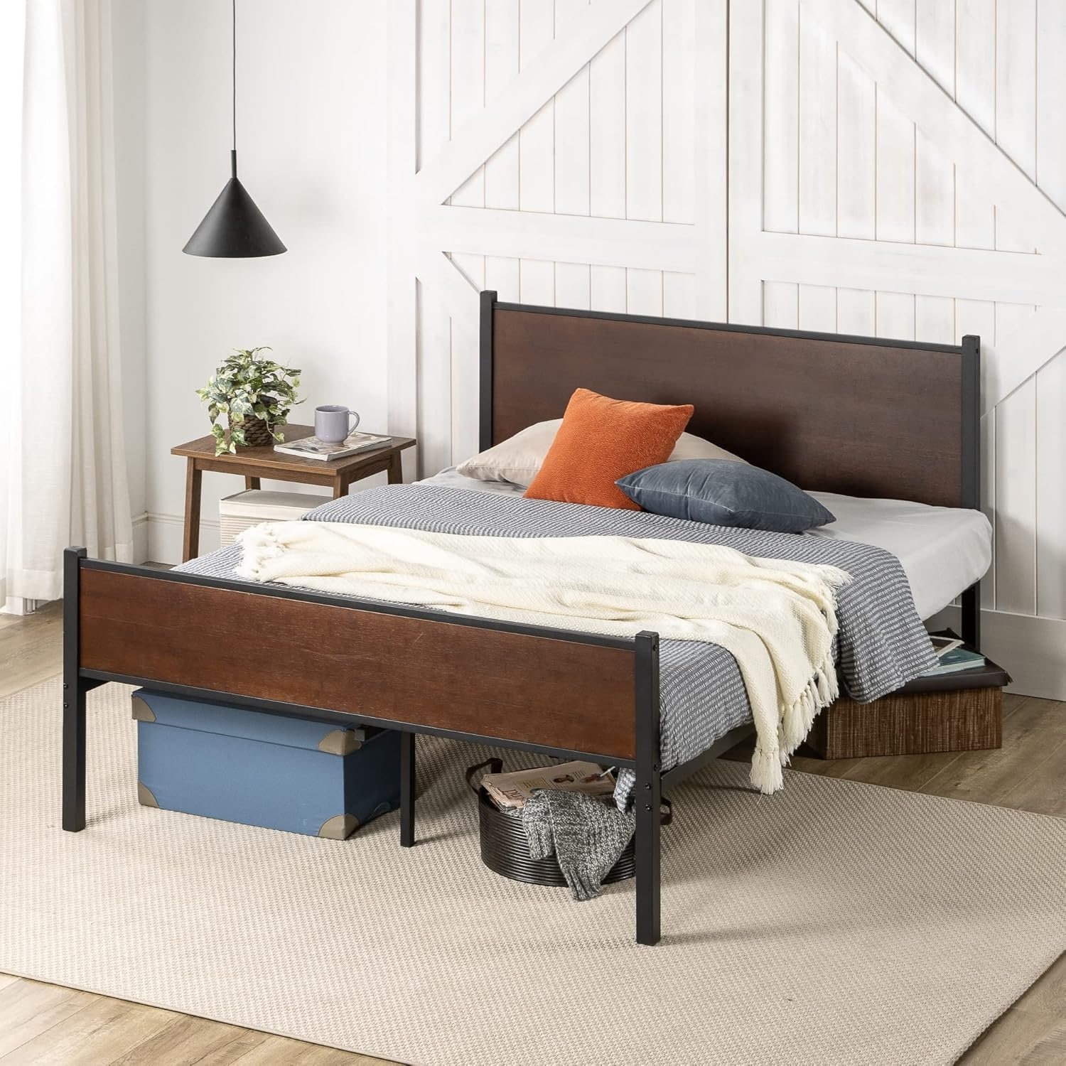 Bamboo and Metal Platform Bed Frame with Steel Slat Support, No Box Spring Needed, Easy Assembly, Full Size