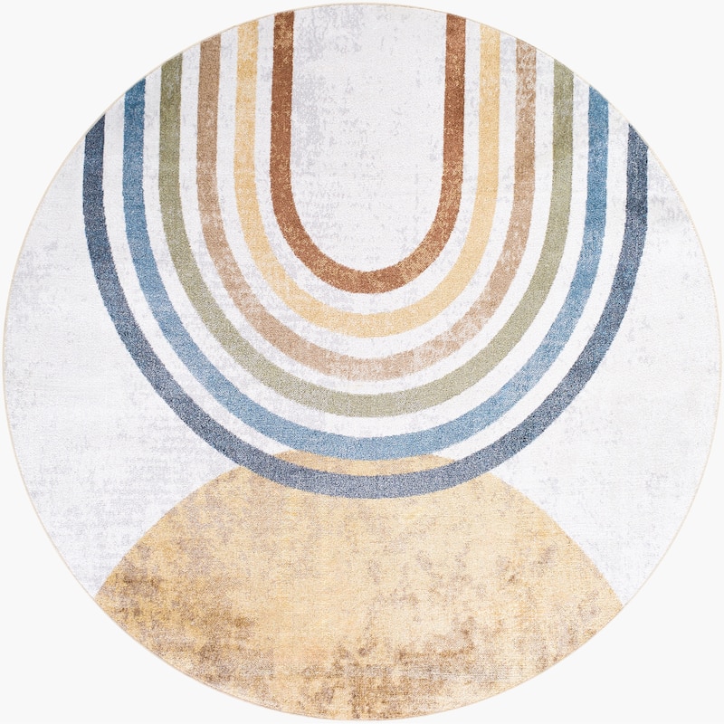 Livabliss Kids & Tween Lillian Novelty Washable Area Rug - 6'7" x 6'7" Round - Greige Multi