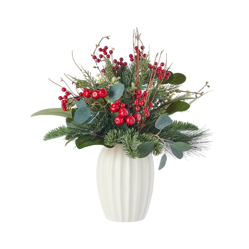 Magnolia Leaf, Eucalyptus, and Berry 19in Arrangement in Ceramic Pot