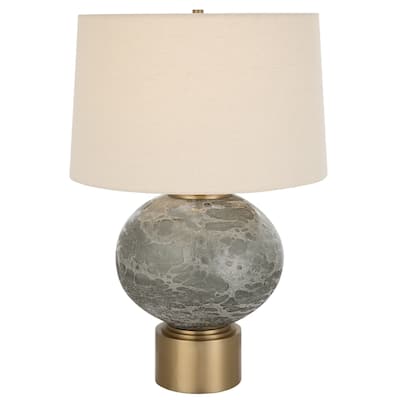 Textured Glass Table Lamp with Tapered Shade - 25" - Gray and Beige