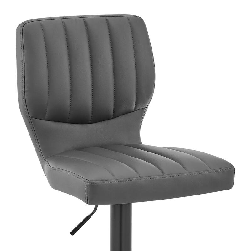 25" Adjustable Swivel Bar Stool with Faux Leather Seat and Matte Black Iron Frame for Kitchen - 46”H x 17”W x 21”D