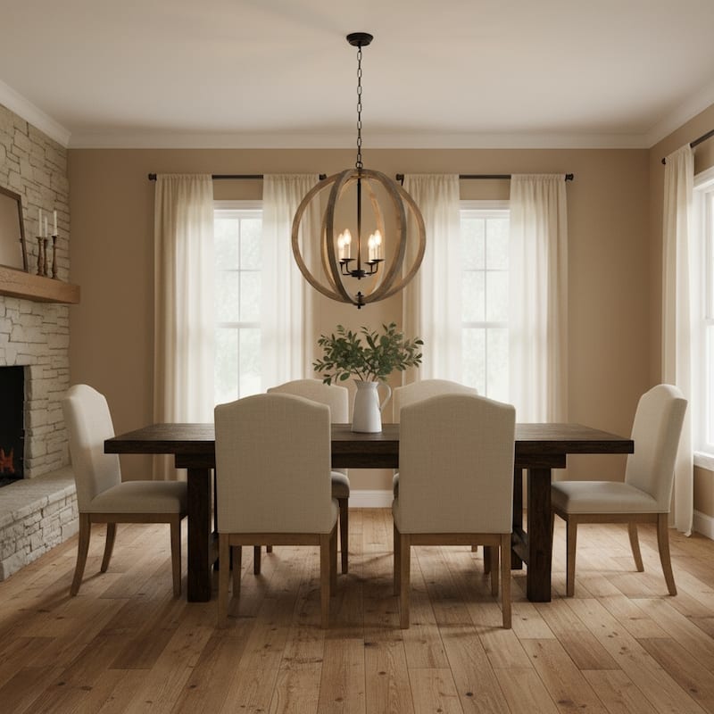 4 light Pendant Orb Chandelier in Rustic black and Vintage wood finish