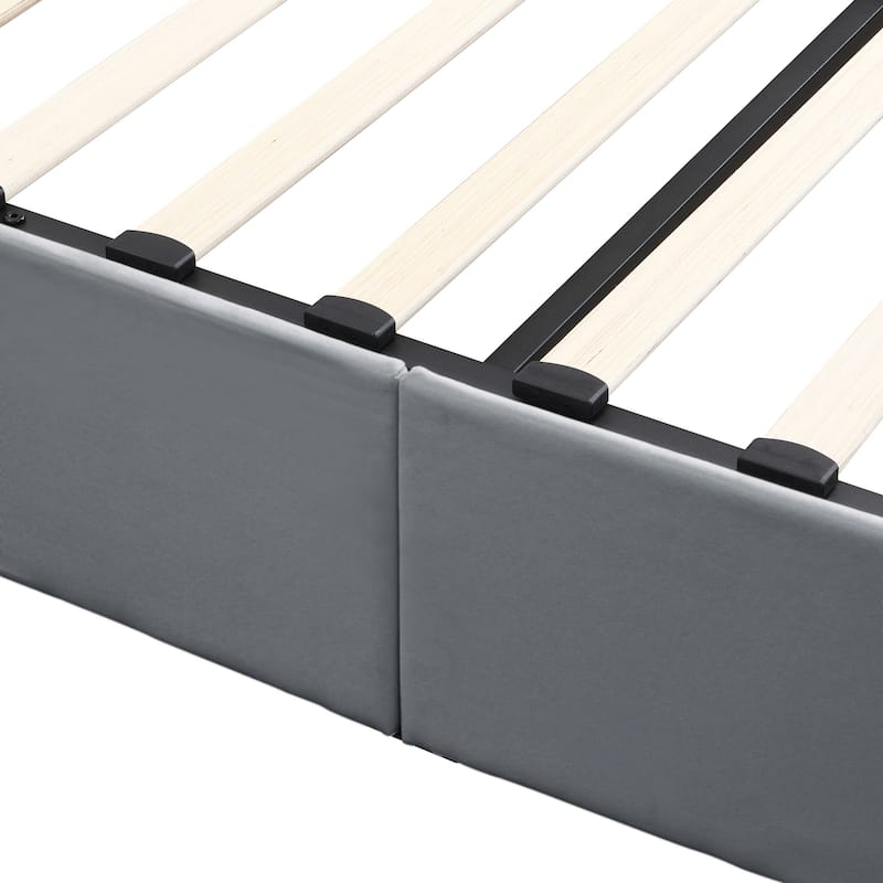 Linen Upholstered Bed Low Profile Platform Bed Storage Bedframe with Hydraulic Storage System, Headboard and Slats Support