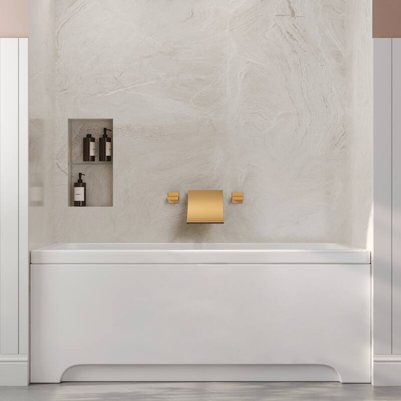 Wall-Mounted Waterfall Bathtub Faucet – Ultra-Thin Stainless Steel Spout with Dual Handle Control