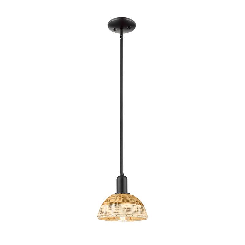 Innovations Lighting 716-1S-10-8 Natural Ballston Dome Pendant Natural - Matte Black / Natural