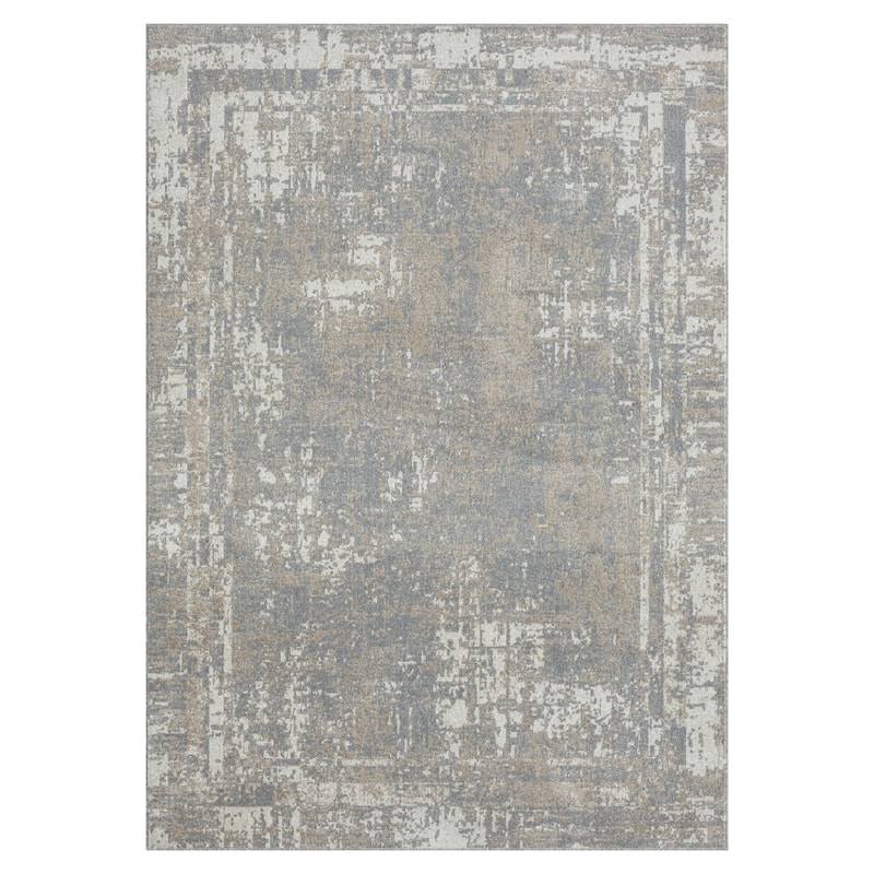 Kris Modern Abstract Grey/Ivory Washable Indoor Area Rug by Sevita