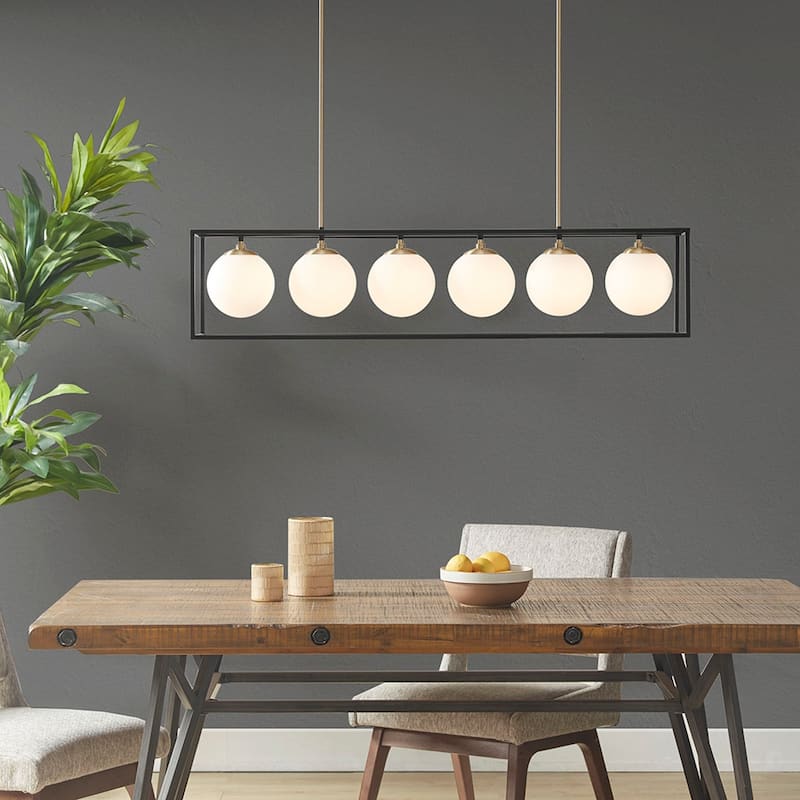 Helena 6-Light Frosted Glass Globe Linear Chandelier for living room,bedroom,and dining room