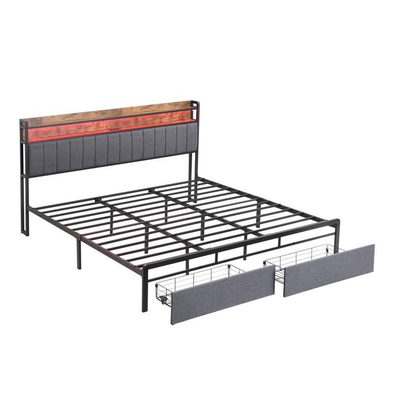 Bed Frames with Storage Headboard and Drawers